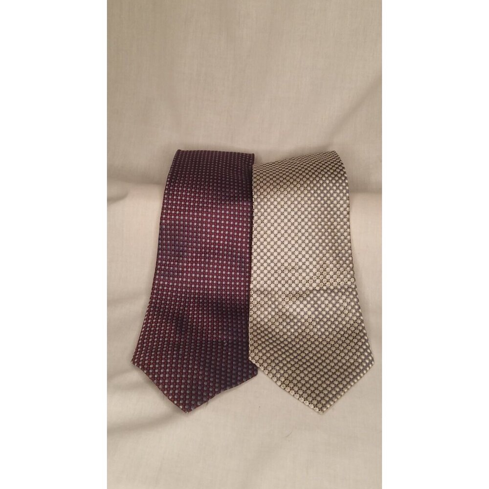 Pair of Joseph & Feiss International 100%  Silk Ties red/gray geometric design